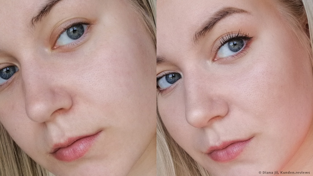 links sauberes Gesicht/rechts mit Make-up nyx #nofilter finishing powder